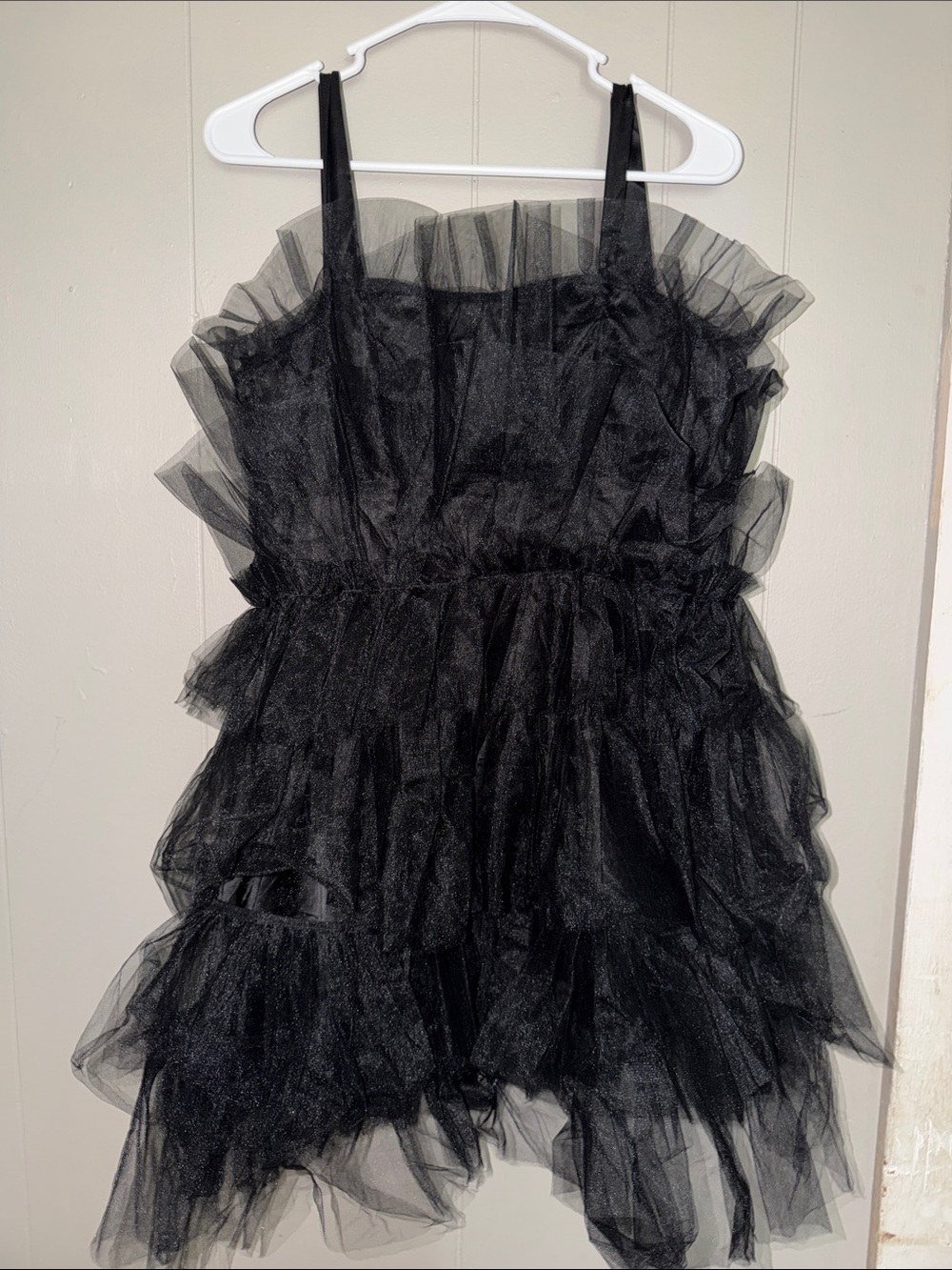Black Ruffled Tulle Mini Dress